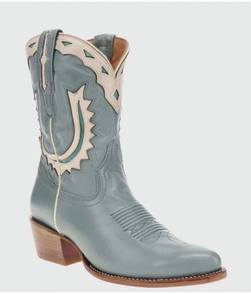 Tecovas Jolene Seafoam and Cream Western Ankle Boots